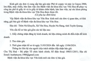 Thư mời báo giá máy Phô tô coppy và máy in Canon 2900, lưu điện, máy chiếu, bàn làm việc cho Bệnh viện đa khoa khu vực Yên Hoa